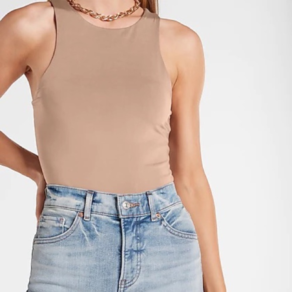 Express Body Contour Silky High Neck Thong Bodysuit